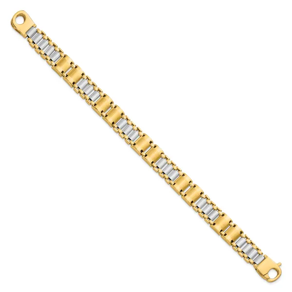 Leslie's 14K Two-tone Polished and Brushed Fancy Link Men's Bracelet Image 2 Peran & Scannell Jewelers Houston, TX