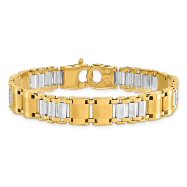 Leslie's 14K Two-tone Polished and Brushed Fancy Link Men's Bracelet Image 3 Peran & Scannell Jewelers Houston, TX
