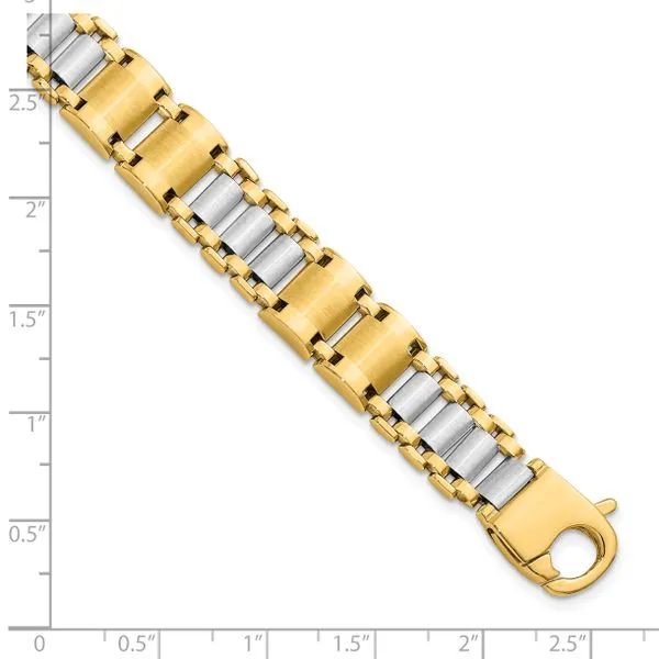 Leslie's 14K Two-tone Polished and Brushed Fancy Link Men's Bracelet Image 4 Peran & Scannell Jewelers Houston, TX