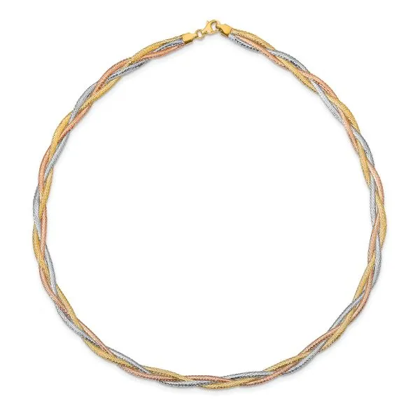Leslie's 14k w/Wht Rhodium/Rose Gold-plat Polished Mesh Necklace Image 2 Peran & Scannell Jewelers Houston, TX