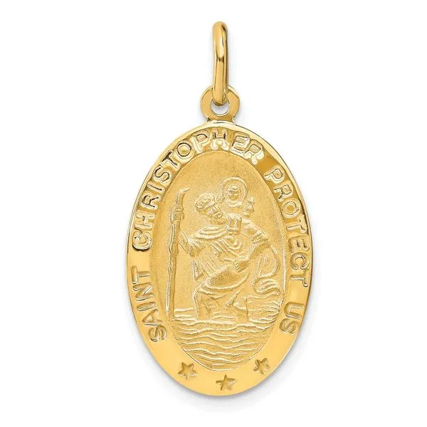 Leslie's 14k Polished and Satin Oval St. Christopher Pendant Diamond Design Jewelers Somerset, KY