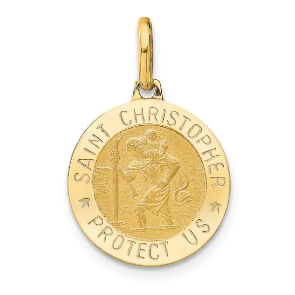Leslie's 14k Polished and Satin Round St. Christopher Pendant Peran & Scannell Jewelers Houston, TX