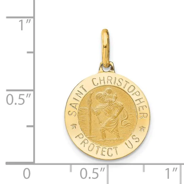 Leslie's 14k Polished and Satin Round St. Christopher Pendant Image 4 Peran & Scannell Jewelers Houston, TX