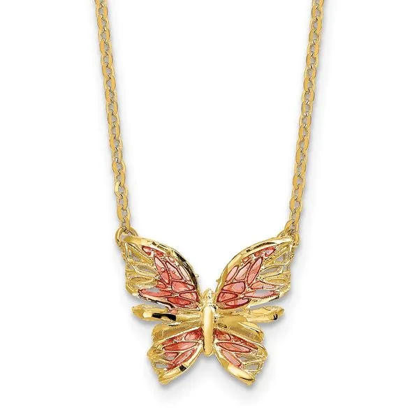 Leslie's 14K Polished D/C w/ Pink Enamel Butterfly Necklace Spencer's Jewelers Athens, GA