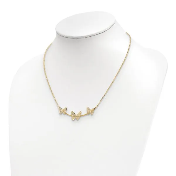 Leslie's 14K Polished Filigree 3-Butterfly Bar Necklace Image 3 Peran & Scannell Jewelers Houston, TX