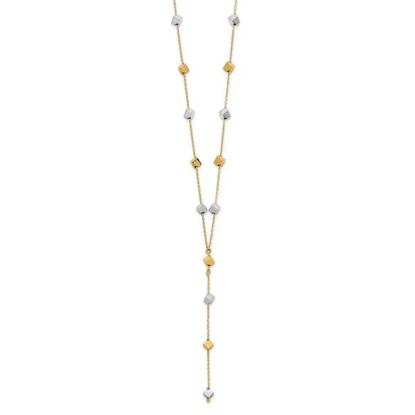 Leslie's 14K Two-Tone  Polished Adjustable Beaded Y-Drop Necklace Image 2 Spencer's Jewelers Athens, GA