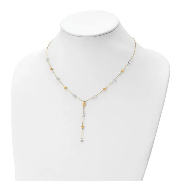 Leslie's 14K Two-Tone  Polished Adjustable Beaded Y-Drop Necklace Image 3 Spencer's Jewelers Athens, GA