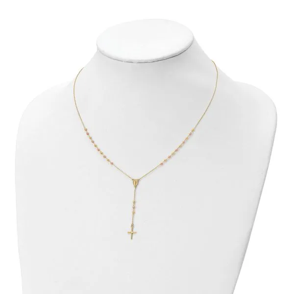 Leslie's 14K Yellow and Rose Gold Cross Y-Drop w/1.25 ext. Necklace Image 3 Crews Jewelry Grandview, MO