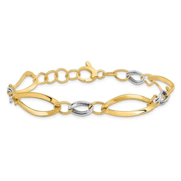Leslie's 14K Two-tone Polished and D/C Link w/1/2in. ext. Bracelet Image 3 Johnson Jewellers Lindsay, ON