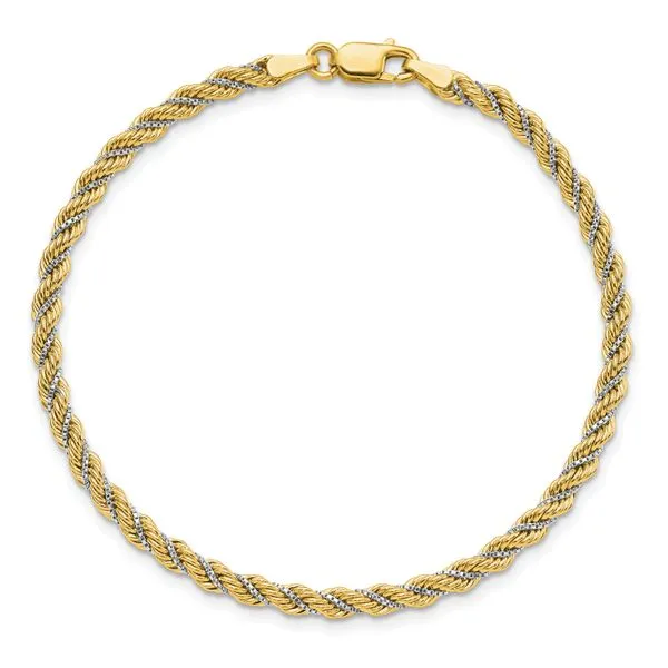Leslie's 14K Two-tone Polished Textured Rope Bracelet Image 4 Diamond Design Jewelers Somerset, KY