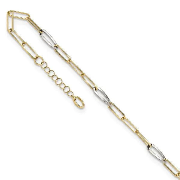 Leslie's 14K Two-tone Fancy Link with 1in. ext Anklet Fairfield Center Jewelers Fairfield, CT