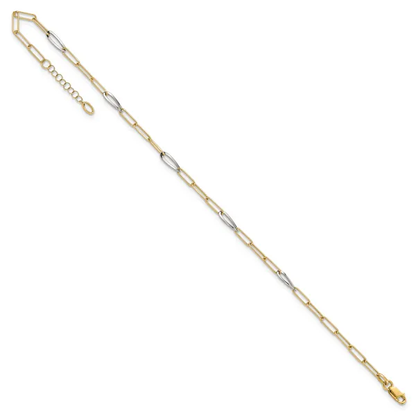 Leslie's 14K Two-tone Fancy Link with 1in. ext Anklet Image 2 Fairfield Center Jewelers Fairfield, CT
