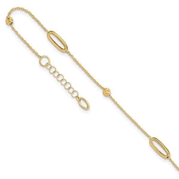 Leslie's 14K Polished Diamond-cut Beads with 1in. ext. Anklet Spencer's Jewelers Athens, GA