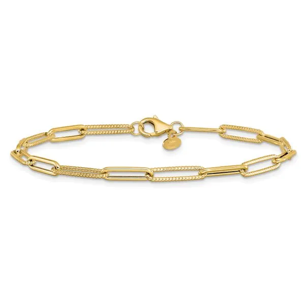 Leslie's 14K Polished and Textured Paperclip Link Bracelet Image 3 Johnson Jewellers Lindsay, ON