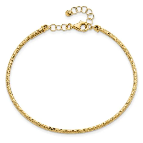Leslie's 14K Diamond-cut and Textured with Safety Chain Bangle Image 2 Diamond Design Jewelers Somerset, KY