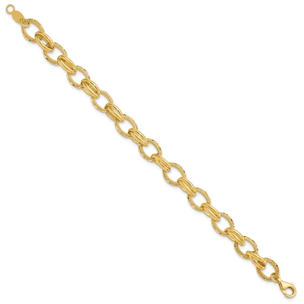 Leslie's 14K Polished/Textured and Diamond-cut Fancy Link Bracelet Image 2 Diamond Design Jewelers Somerset, KY