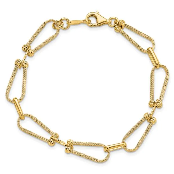 Leslie's 14K Dia-cut and Textured Fancy Link Bracelet Image 4 Johnson Jewellers Lindsay, ON