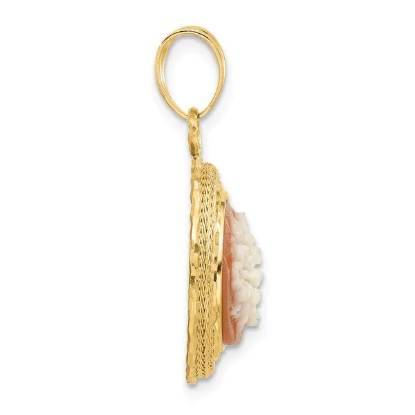 Leslie's 14K Diamond-cut Natural Shell Floral Cameo Pendant Image 2 Peran & Scannell Jewelers Houston, TX
