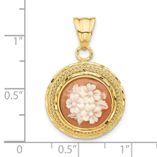 Leslie's 14K Diamond-cut Natural Shell Floral Cameo Pendant Image 4 Peran & Scannell Jewelers Houston, TX