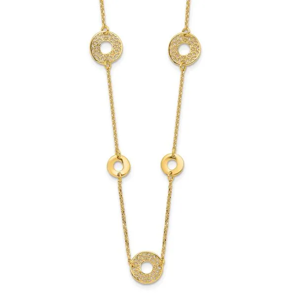 Leslie's 14K Polished and Filigree Circle Stations with 1in. ext. Necklace Johnson Jewellers Lindsay, ON
