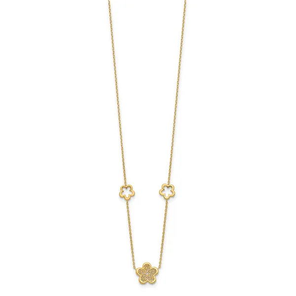 Leslie's 14K Polished and Filigree Flower Stations with 1in. ext. Necklace Image 2 Diny's Jewelers Middleton, WI