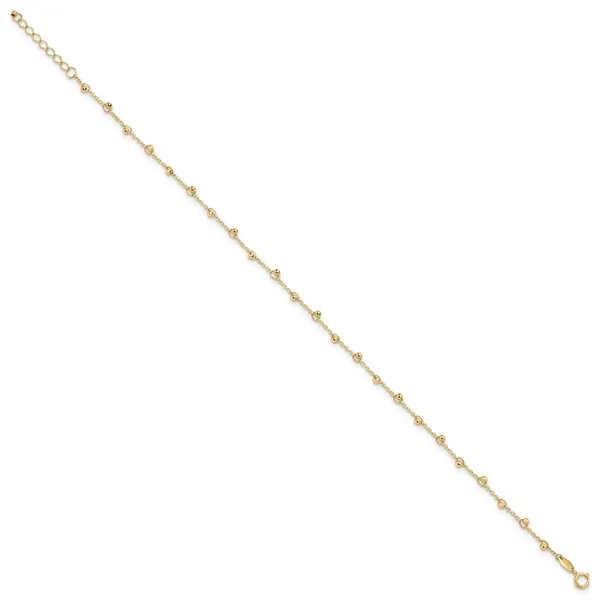 Leslie's 14K Polished and Diamond-cut Beads 9in Plus 1in ext. Anklet Image 2 Atlanta West Jewelry Douglasville, GA