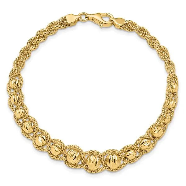 Leslie's 14K Polished Textured and Diamond-cut Beaded Bracelet Image 4 Jewelry Design Studio Jensen Beach, FL