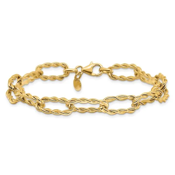 Leslie's 14K Polished and Textured Twisted Link Bracelet Image 3 Johnson Jewellers Lindsay, ON