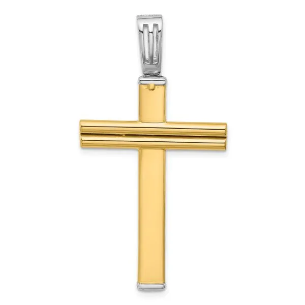 Leslie's 14K Two-tone Polished/Satin/Dia-cut Reversible Cross Pendant Image 3 J. West Jewelers Round Rock, TX