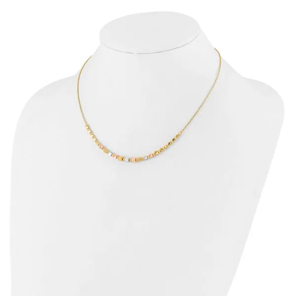 Leslie's 14K Tri-color Polished / DC Square Beads w/1in ext. Necklace Image 3 Leslie E. Sandler Fine Jewelry and Gemstones rockville , MD