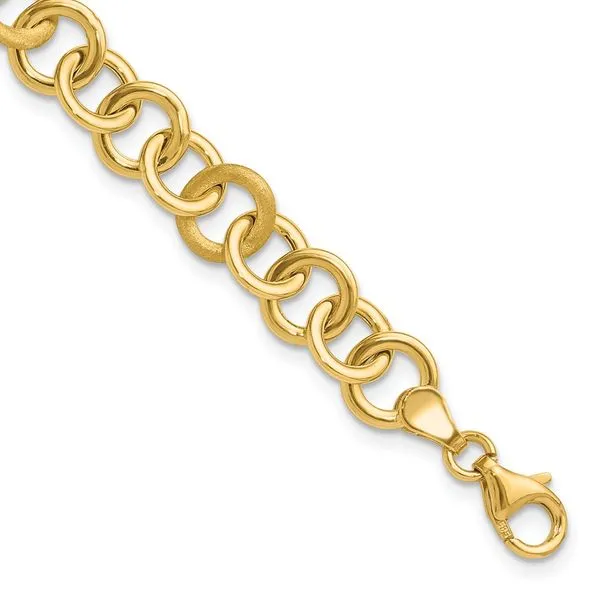 Leslie's 14K Polished and Satin Fancy Circle Link Bracelet Jerald Jewelers Latrobe, PA