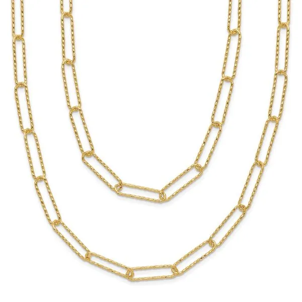 Leslie's 14K Polished and Textured 2-strand Paperclip Necklace Tidwells of Greenwood Greenwood, SC