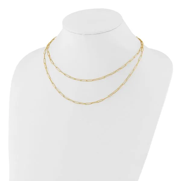 Leslie's 14K Polished and Textured 2-strand Paperclip Necklace Image 3 Boyd Jewelers Wesley Chapel, FL