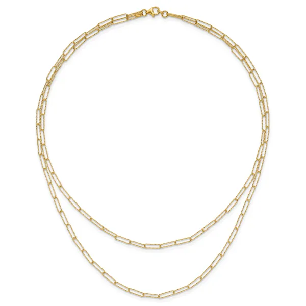 Leslie's 14K Polished and Textured 2-strand Paperclip Necklace Image 4 Tidwells of Greenwood Greenwood, SC