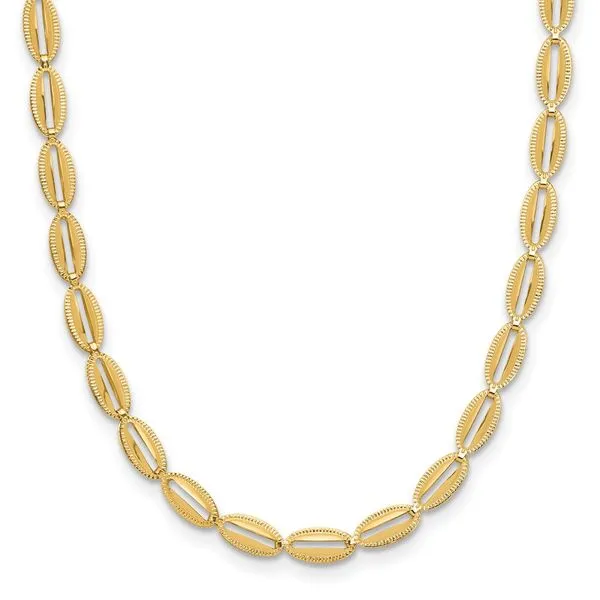 Leslie's 14K Polished and Textured Fancy Oval Link Necklace Jewelry Design Studio Jensen Beach, FL