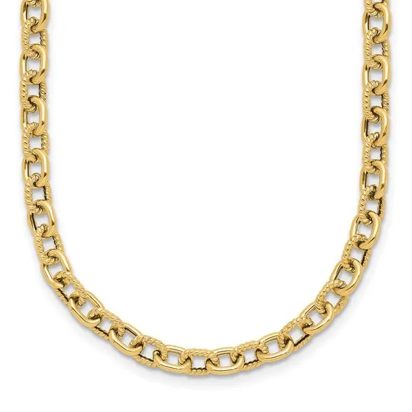 Leslie's 14K Polished and Textured Link Necklace J. West Jewelers Round Rock, TX