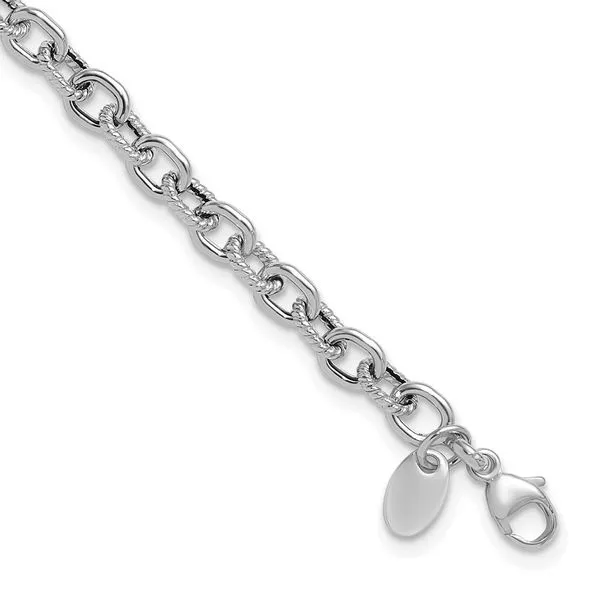 Leslie's 14K White Gold Polished and Textured Link Bracelet Diny's Jewelers Middleton, WI