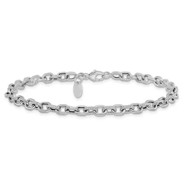Leslie's 14K White Gold Polished and Textured Link Bracelet Image 3 Albert's Jewelers Kingsland, GA