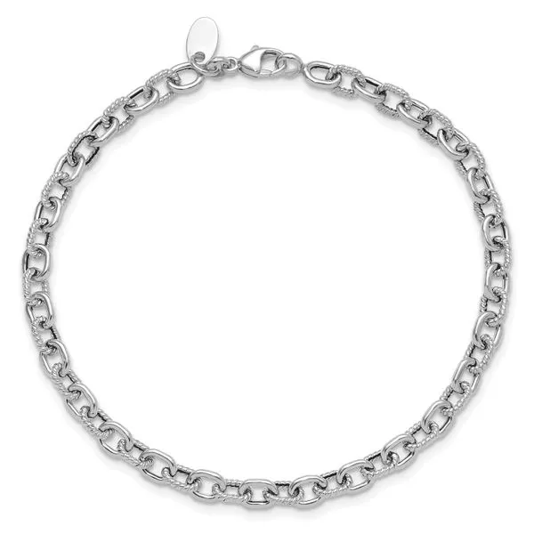 Leslie's 14K White Gold Polished and Textured Link Bracelet Image 4 Diny's Jewelers Middleton, WI