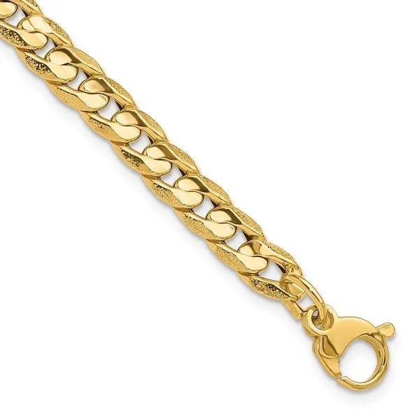 Leslie's 14K Polished and Textured Fancy Curb Bracelet J. West Jewelers Round Rock, TX