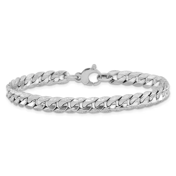 Leslie's 14K White Gold Polished and Textured Fancy Curb Bracelet Image 3 Arlene's Fine Jewelry Vidalia, GA