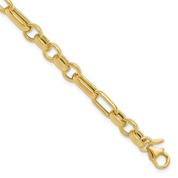 Leslie's 14K Polished and Textured Fancy Link Bracelet Johnson Jewellers Lindsay, ON