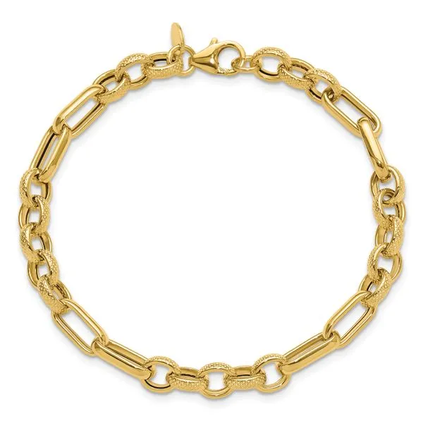 Leslie's 14K Polished and Textured Fancy Link Bracelet Image 4 Johnson Jewellers Lindsay, ON