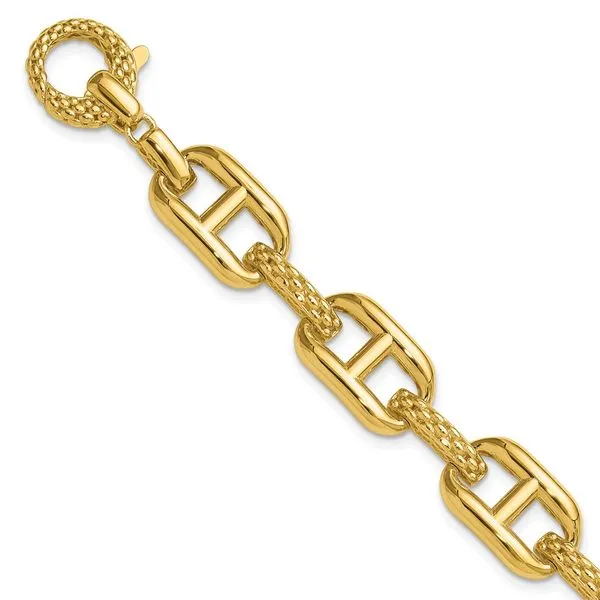 Leslie's 14K Polished and Textured Fancy Link Bracelet Valentine's Fine Jewelry Dallas, PA