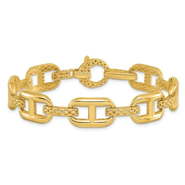 Leslie's 14K Polished and Textured Fancy Link Bracelet Image 3 Valentine's Fine Jewelry Dallas, PA