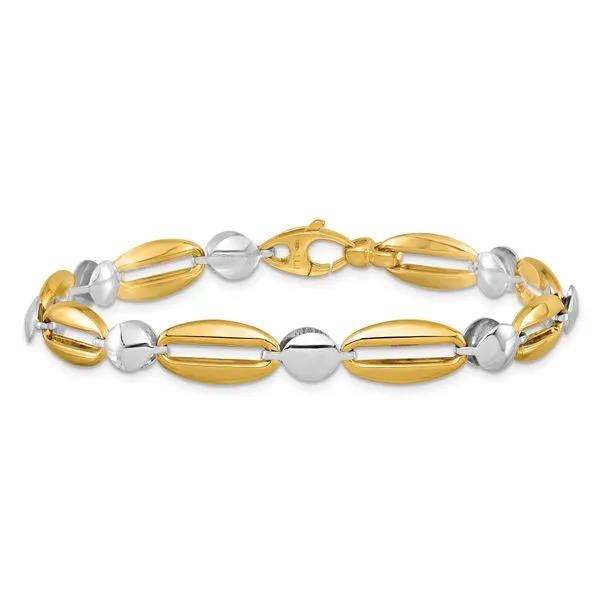 Leslie's 14k Two-tone Polished Fancy Circle Link Bracelet Image 3 Jerald Jewelers Latrobe, PA