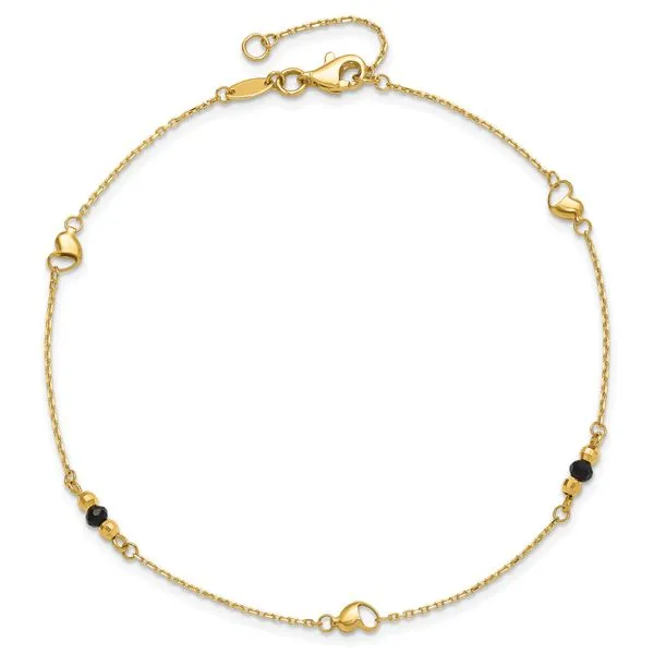 Leslie's 14K Polished/Dia-cut Heart Cr. Onyx Beads 9in Plus 1in ext. Anklet Image 4 Trenton Jewelers Ltd. Trenton, MI