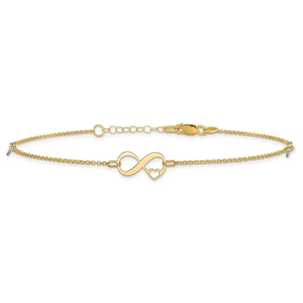 Leslie's 14K Two-tone Polished Infinity Open Heart 9in Plus 1in ext. Anklet Image 3 Spath Jewelers Bartow, FL