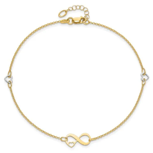Leslie's 14K Two-tone Polished Infinity Open Heart 9in Plus 1in ext. Anklet Image 4 Spath Jewelers Bartow, FL