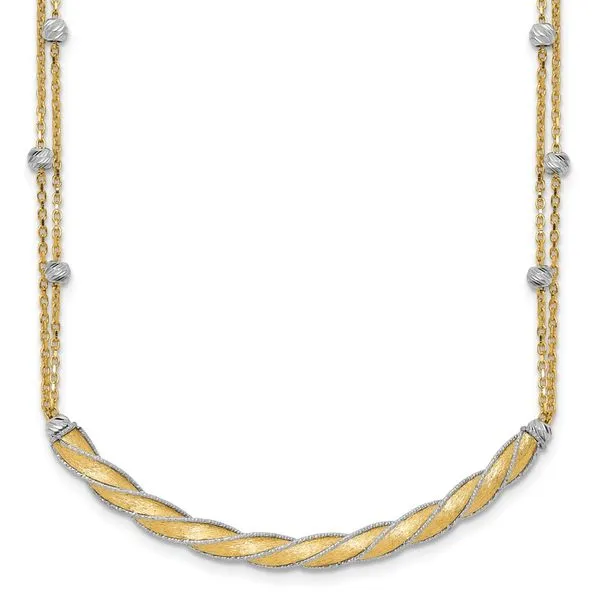 Leslie's 14K Two-tone Polished/Satin/Dia-cut Bar w/2in ext. Necklace Trenton Jewelers Ltd. Trenton, MI